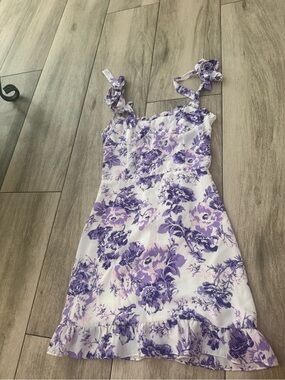 Aqua Lavender Floral Tie-Shoulder Mini Dress